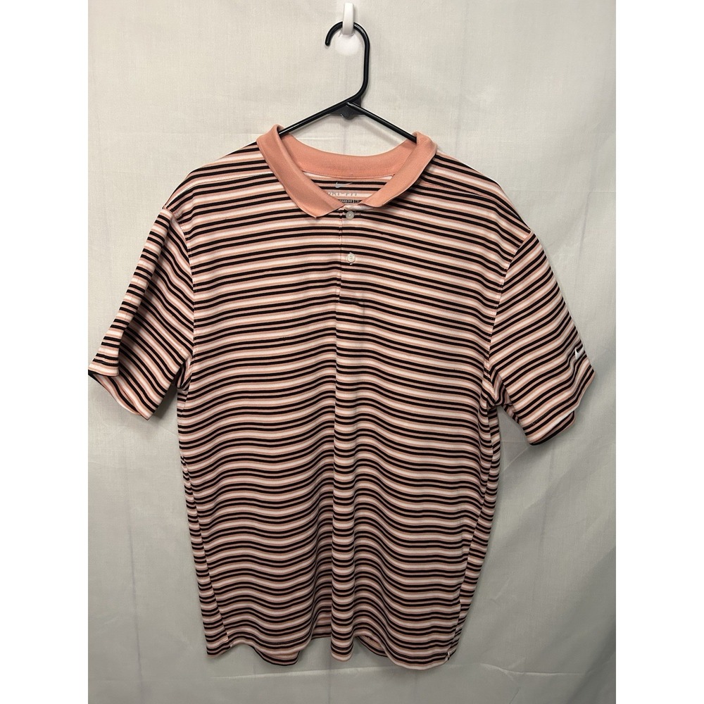 Nike Dri-FIT Polo Shirt XL Standard Fit Peach Black Striped Golf Casual Mens